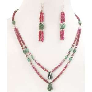  2 Strands Trendy Natural Graceful Faceted Ruby & Emerald 