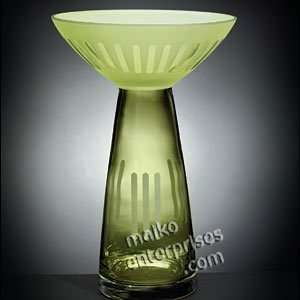  Tall Green Glass Vase with Etching