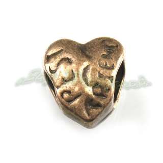 40x Wholesale Antique Bronze Charms Heart European Beads Fit Bracelets 