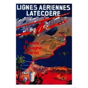 Lignes Aeriennes Latecoere Vintage Poster   Europe Giclee Poster Print 