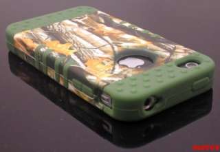 FOR IPHONE 4S 4G HYBRID SOFT HARD HUNTER CAMO BRANCH ARMY GREEN CASE 