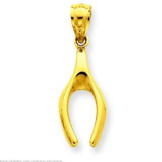 14K Yellow Gold Wish Bone Pendant Charm Jewelry  