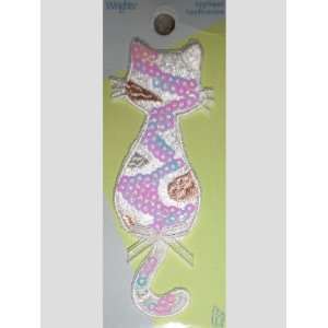  Wrights Iron On Sequin White Cat Applique Arts, Crafts 