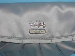 Coach 43402 Silver Gray Amanda Satin Large Wristlet Clutch Handbag 