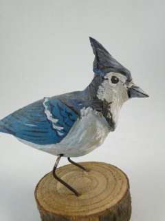 Vintage Bluejay Blue Jay Bird Decoy Wood Carving Model Wisconsin Folk 