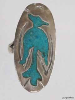 VINTAGE MEXICAN STERLING SILVER TURQUOISE CHIP MOSAIC INLAY PHOENIX 