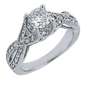 14k White Gold Round Brilliant Cut Diamond Engagement Ring Split Shank 