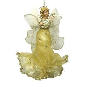  11 White & Gold Angel with Mandolin Christmas Ornament 
