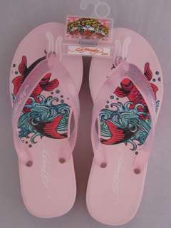 Ed Hardy Womens KIM Koi Fish Pink Sandals Flip Flops 8  