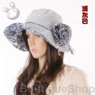 Women Wide Brim Princess Sun Cap Bucket Hat L Grey #492  