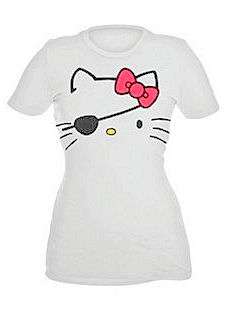 HELLO KITTY~ WHITE WINK PIRATE FACE RED BOW SHIRT  