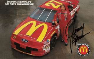 1993 JIMMY SPENCER #27 McDONALDS NASCAR POSTCARD SIGNED  