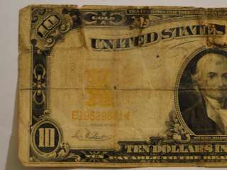 10 DOLLAR 1907 LARGE GOLD CERTIFICATE NOTE E19629641  