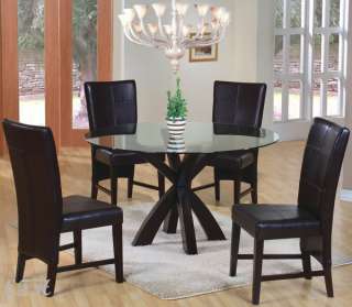 5PC BAKER GLASS TOP CAPPUCCINO WOOD DINING TABLE SET  