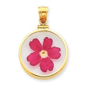  14k Pink Verbena Flower in Bezel Pendant Jewelry