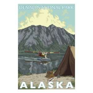 Bush Plane & Fishing, Denali National Park, Alaska Giclee Poster Print 