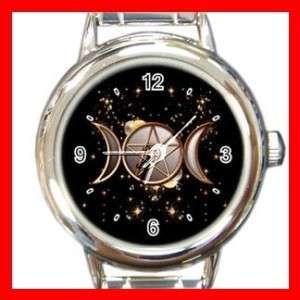 GOLD WICCA PAGAN WITCH MOONS Round Italian Charm Watch  
