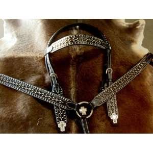 BRIDLE BREAST COLLAR WESTERN LEATHER HEADSTALL WITH BLACK LEATHER WITH 