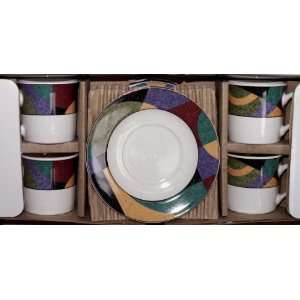  4 Espresso Cup & Saucer Set Studio Nova Stoneware IMPULSE 
