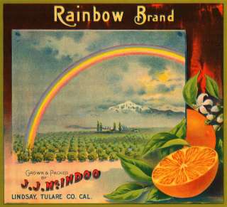 Rainbow Vintage Orange Fruit Crate Label Tulare Rare  