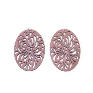  Pink Oval Geometric Flower Wooden Earrings GTJ Jewelry