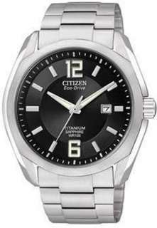 Citizen Eco Drive Mens Titanium Black Dial   Bracelet Date Watch 