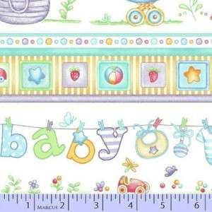 By The Yard #7684 Marcus Brothers Fabric, Baby Boy Flannel Clothesline 