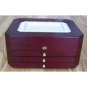com Rose Romance Jewelry Box, Solid Wood with Top Ceramic Rose Design 