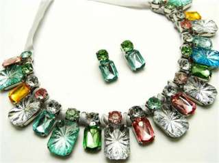 MULTI COLOR LUCITE CRYSTAL LOOK STUD WHITE RIBBON SET  