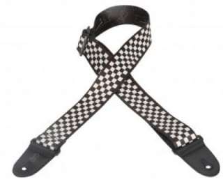   Leather 2 Checkerboard Pattern Black & White Guitar Strap  