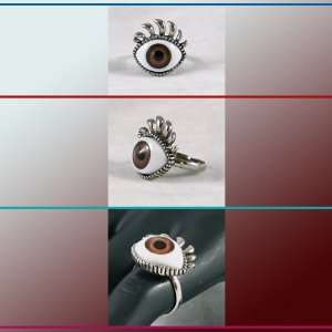   Brown Eye Ball Adjustable Ring with Eye Lashes 