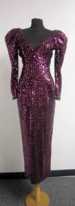 80s ULTRA GLAM Fuchsia Pink SEQUINED vintage GOWN DRESS  
