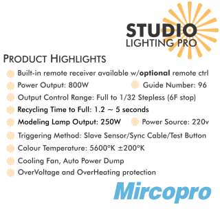 MircoPro EX 800LR   800w Professional Studio Flash Strobe Monolight 