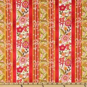  43 Wide Summer Solstice Floral Stripes Red Fabric By The 