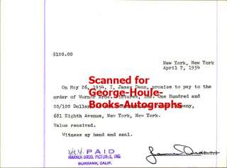 Dean was on the brink of stardom when he signed this promissory note 