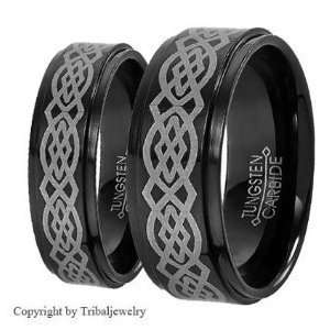 com 8MM Men & 6MM Women Black Tungsten Carbide Wedding Band Ring Set 