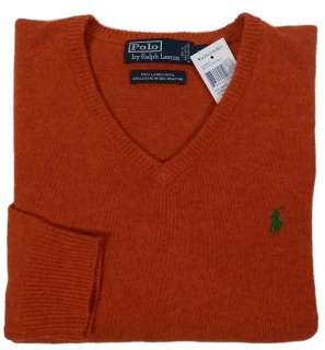 NWT Polo Ralph Lauren Mens Orange Lambswool Sweater  