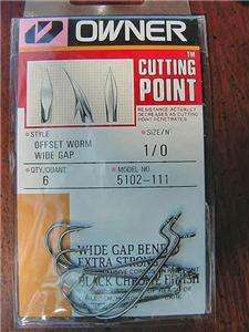 Owner 1/0 Offset Worm Wide Gap Hooks, Qty. 6  