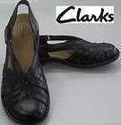 Womens CLARKS Black Leather Buckled Loafer Shoes NICE 9M  