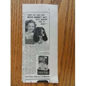  Milk Bone tiny bits cat and dog food.1944 print ad (Girl 