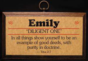 EMILY Personalized Name Plaque Meaning Scripture Verse  