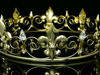Gold Full Kings Crown Wedding Party Crystal Tiara 9436  