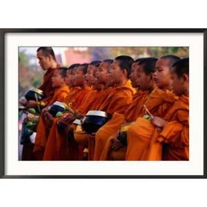  Young Monks Collecting Alms, Chiang Mai, Thailand Framed 