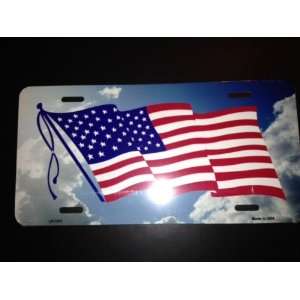  Metal American Flag Waving in the Sky Auto License Plate 