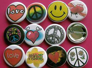 BIG LOT 1.25 PEACE & LOVE BUTTON badge pins 20  