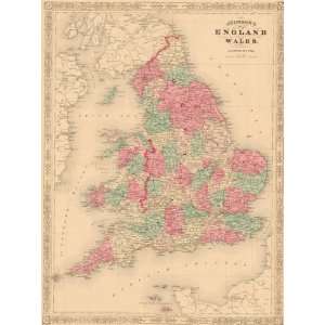  Johnson 1867 Antique Map of England and Wales Kitchen 