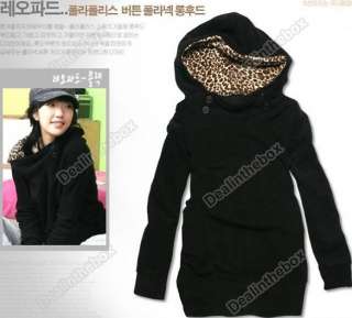 New Korea Womens Autumn Hoodies Leopard Sweatshirt Top Outerwear Parka 