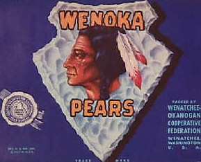 Wenoka Vintage Pear Crate Label Wenatchee, WA  