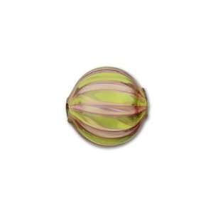  Venetian Blown Glass Round Bead   Citrine and Ruby Stripes 