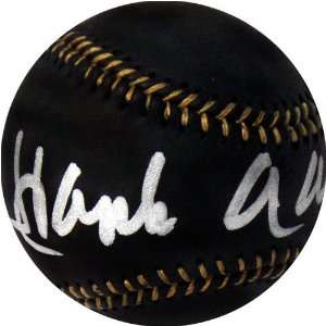  Hank Aaron Autographed Black Leather Baseball Sports 